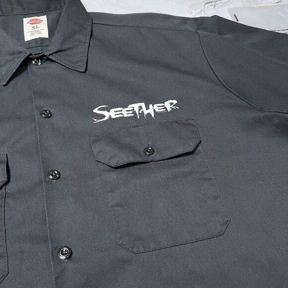 Dickies Seether Skeleton Finger Button Up Short Sleeve Shirt SIZE XL Black - Picture 7 of 10